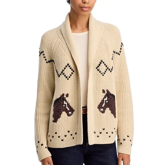 The Great. NWT The Horse Lodge Cardigan Open cardigan with horse motif - Picture 2 of 12